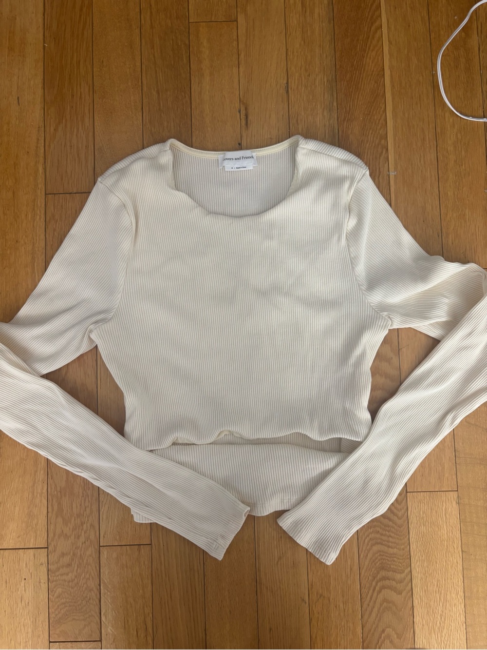 Lovers + Friends Cream Ribbed Long-Sleeve Crop Top
